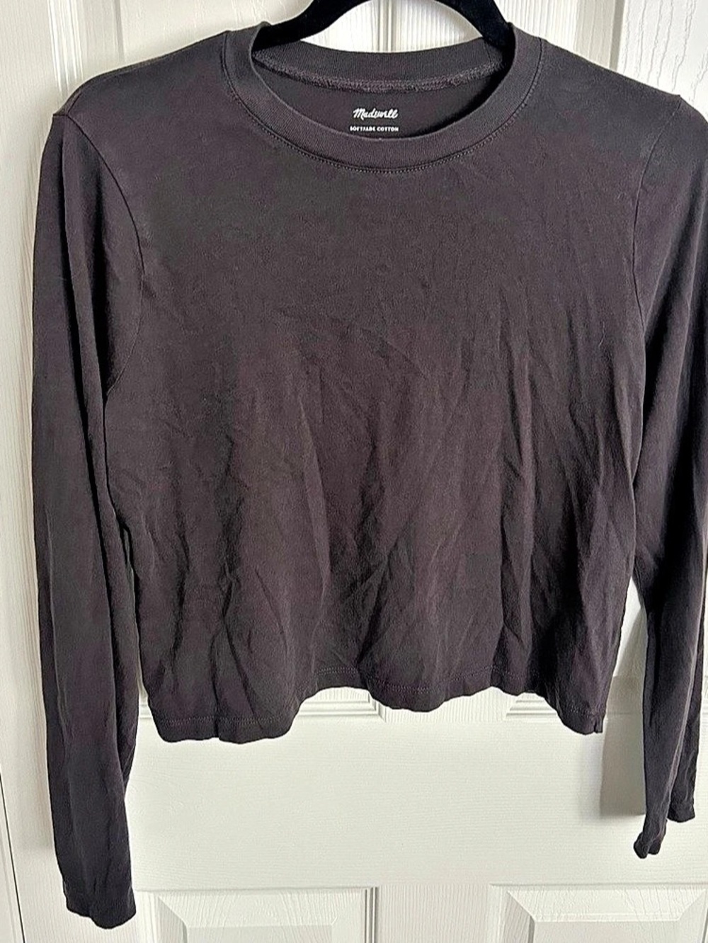 Madewell Cotton Boxy Crop Long-Sleeve Tee Gray Small